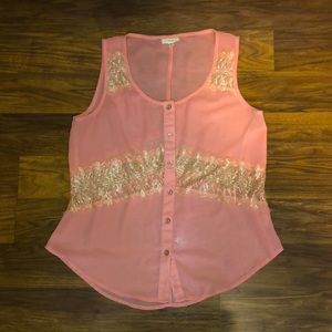 Mine Coral Pink embroidery style tank top